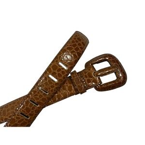 Leather Shop Belt Womens S26 7307 Tan Brown Croc Embossed Wrapped Buckle Vtg 80s